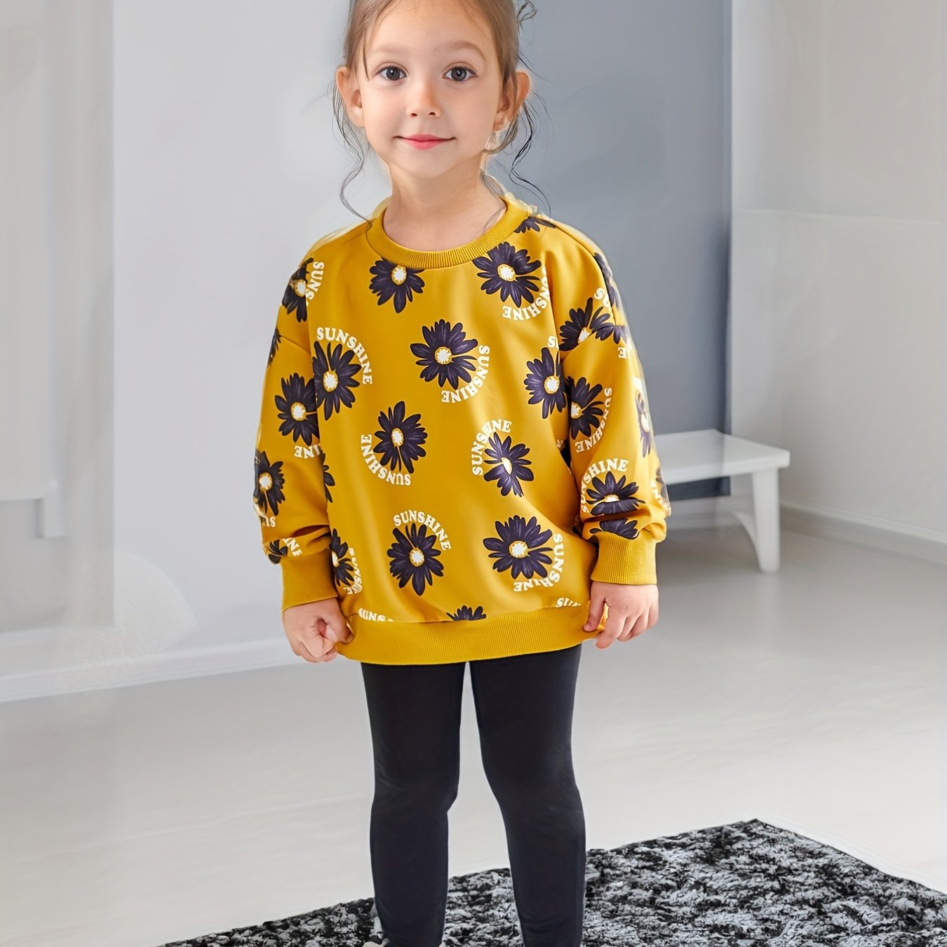 Girls' Flowers Allover Print Casual Sweatshirt Top