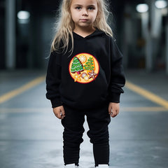 Girls Christmas Elements Print Hooded Sweatshirt Top Sweatpants Set
