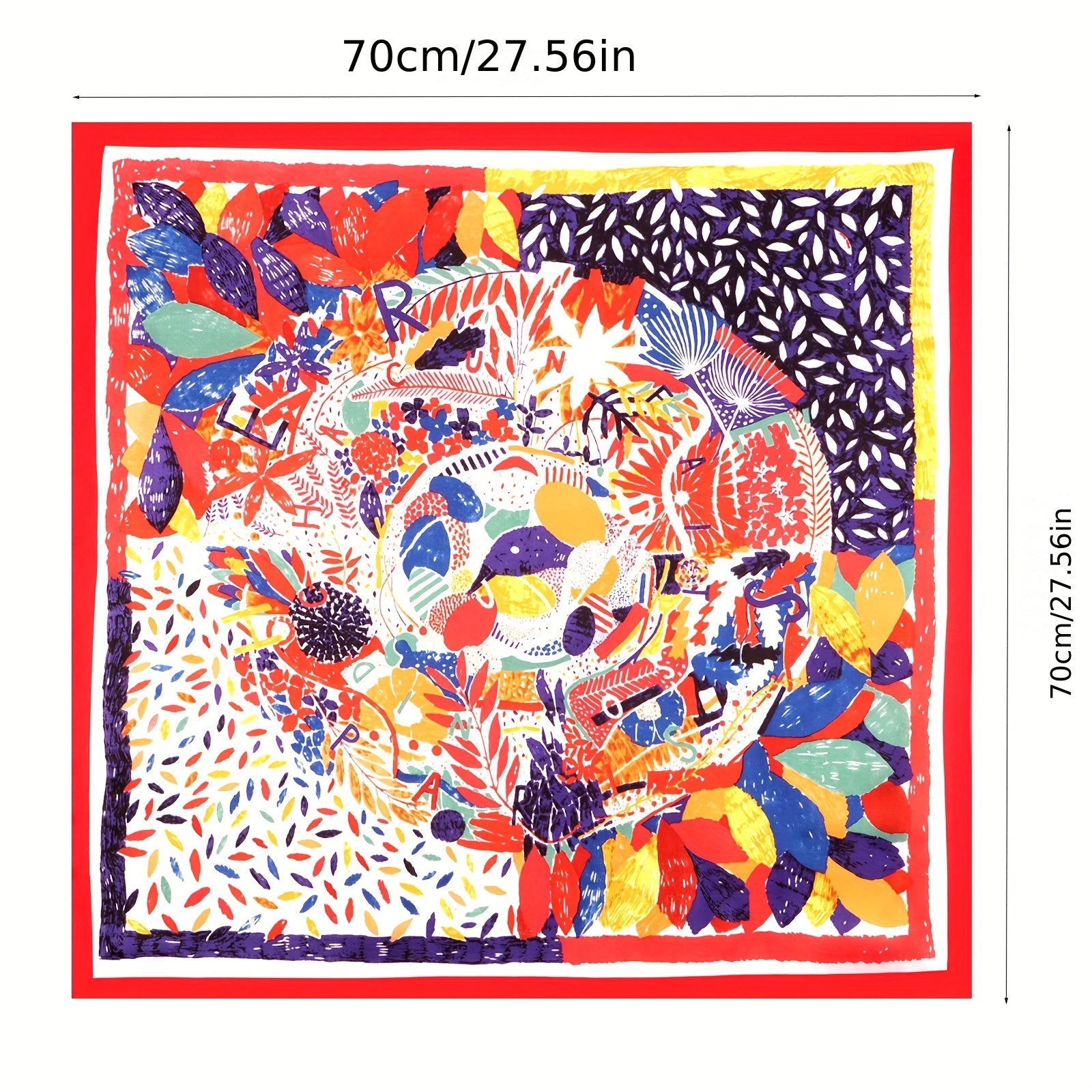 70cm Red Graffiti Print Bandana Silk Square Scarf Neckerchief Head Wraps