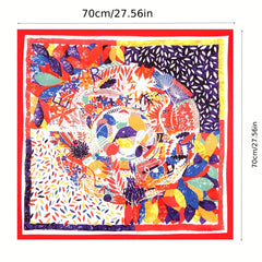 70cm Red Graffiti Print Bandana Silk Square Scarf Neckerchief Head Wraps