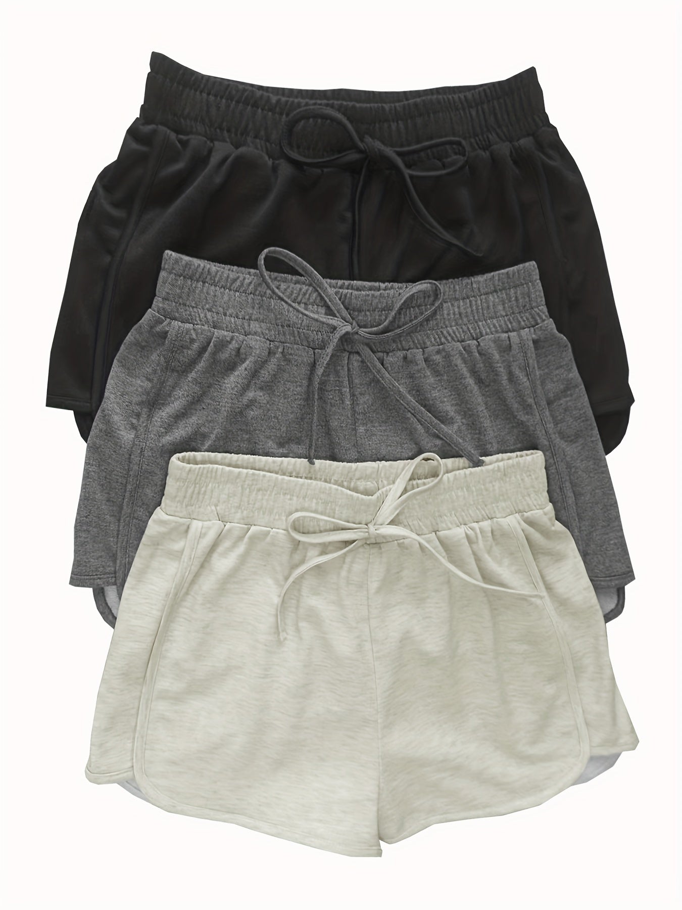 3-Pack Plus Size Sports Shorts Set - High Waist Elastic Drawstring