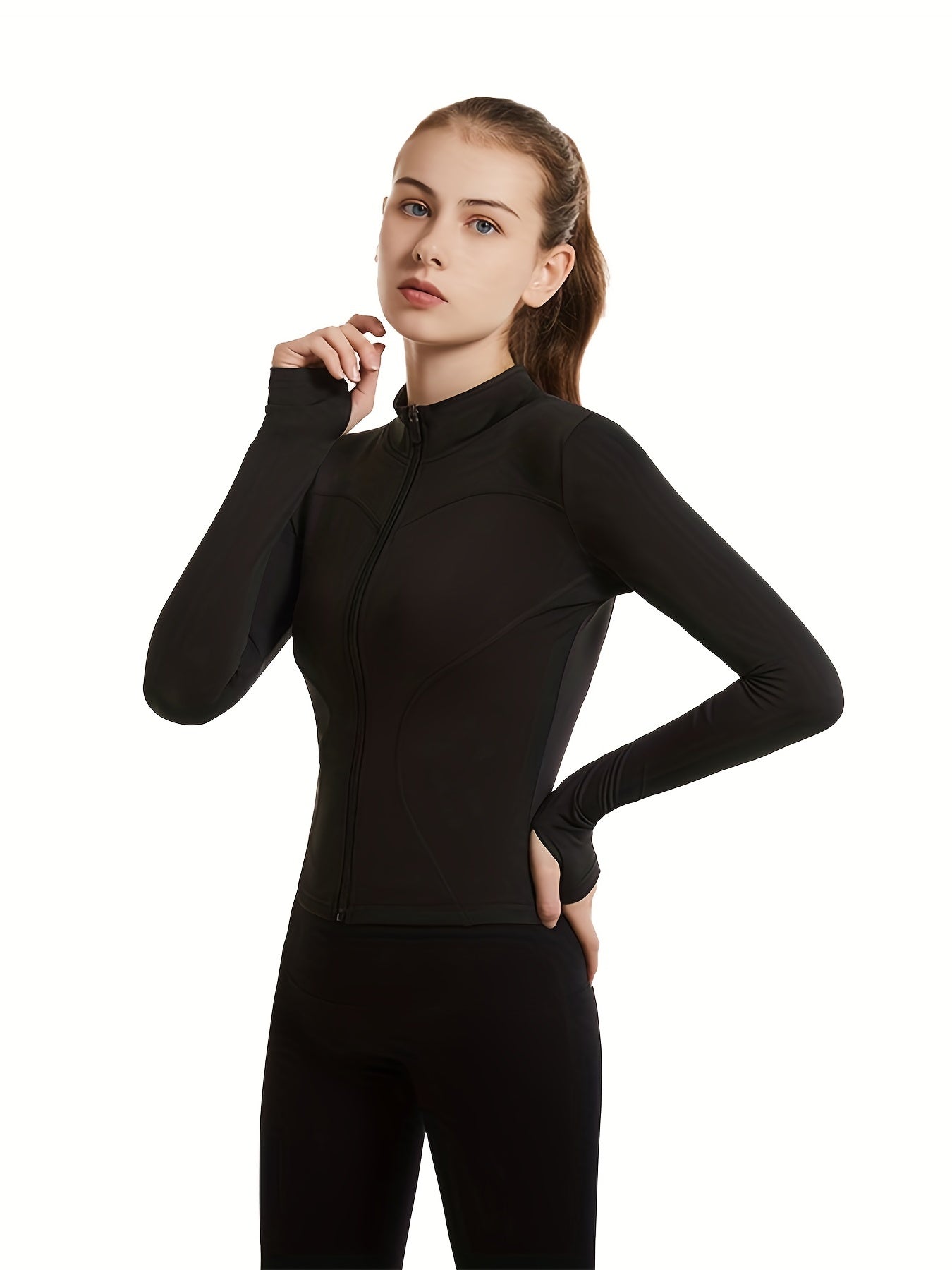 Zip Up Long Sleeve Medium Stretch Slim Fit Running Jacket