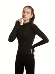 Zip Up Long Sleeve Medium Stretch Slim Fit Running Jacket