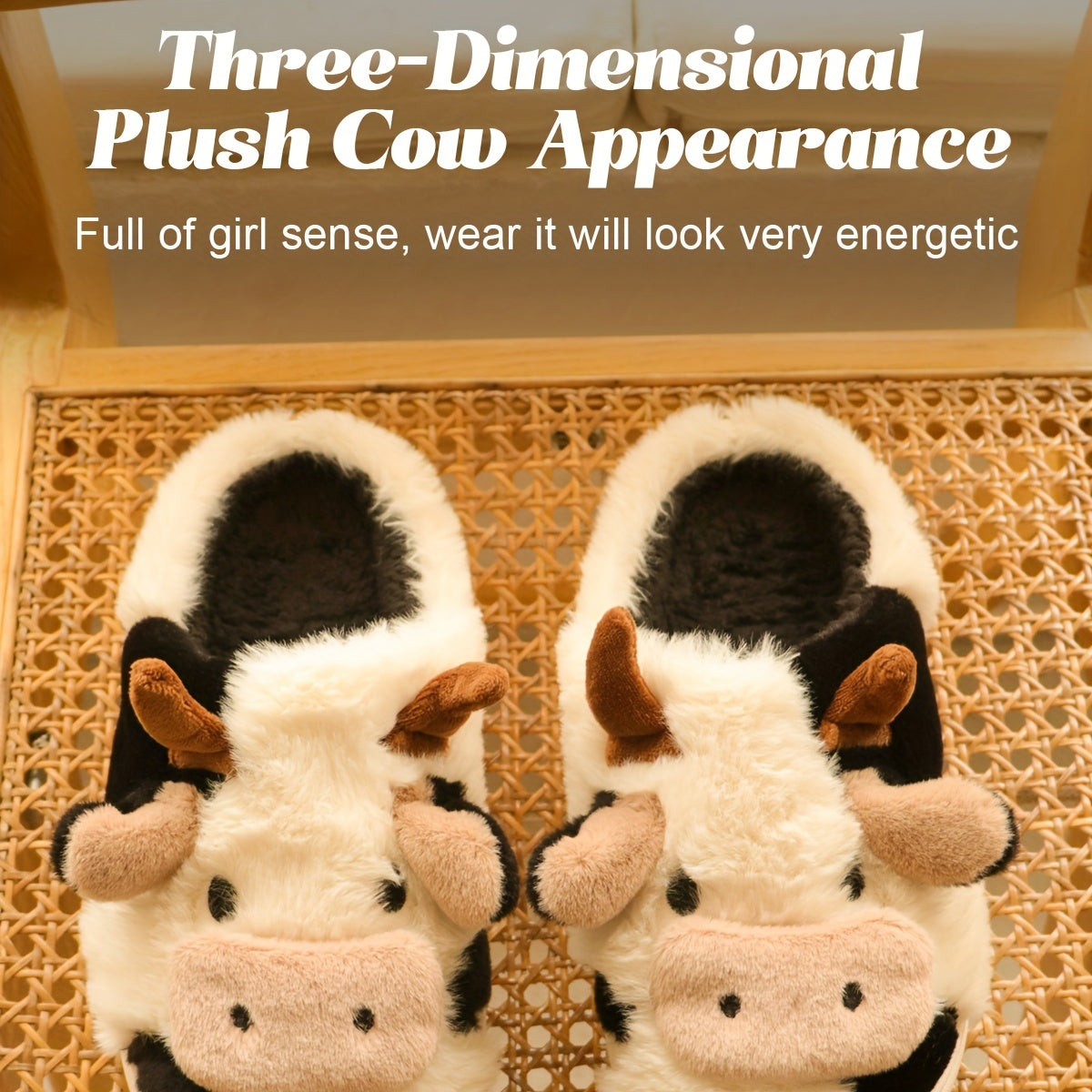 Plush Cow Slippers for Women