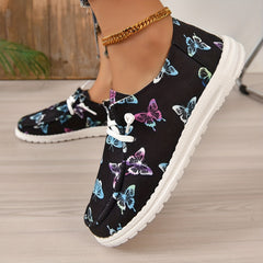 Colorful Butterfly Pattern Canvas Shoes Lightweight Lace Up Flats