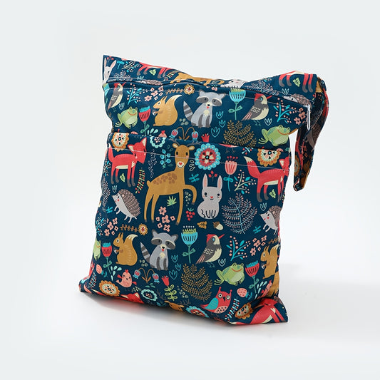 Cartoon Printed Kids' Double Zipper Waterproof Diaper Bag