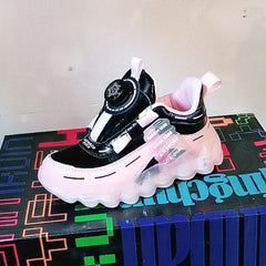Girls Breathable Basketball Shoes with Buckle, Air Cushioned Non-Slip Sneakers