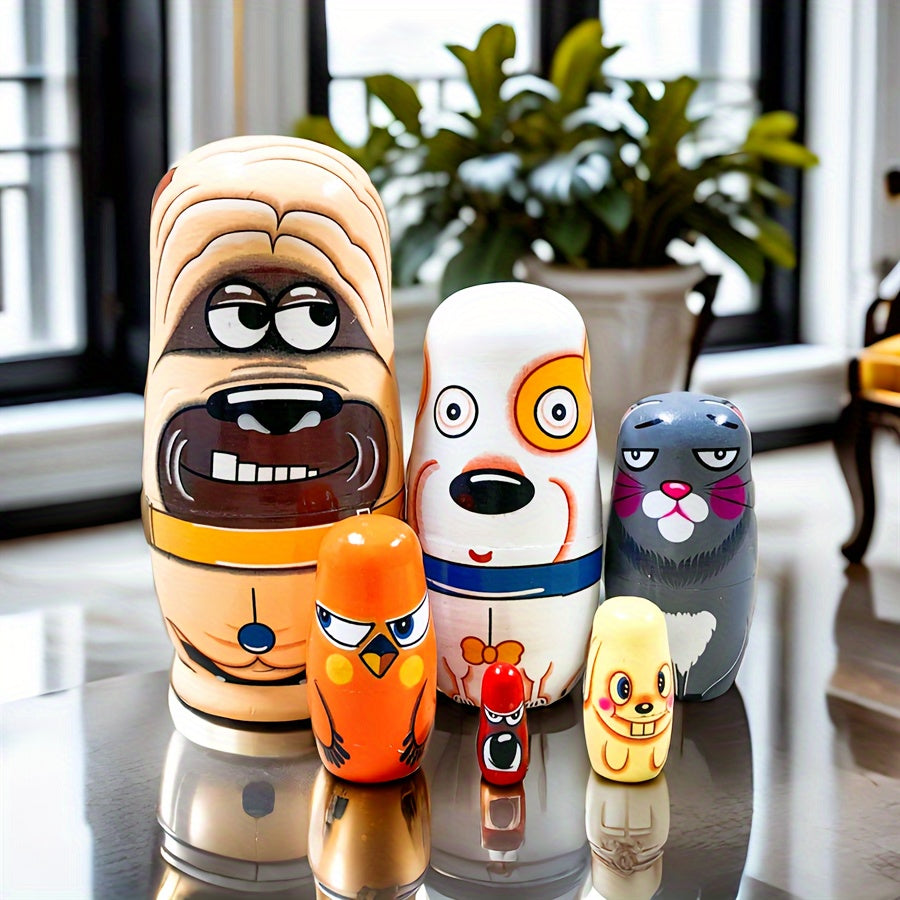 Colorful Wooden Nesting Dolls Set Educational Stackable Toys