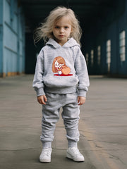Girls Cartoon Girl Print Hooded Sweatshirt Top Sweatpants Set