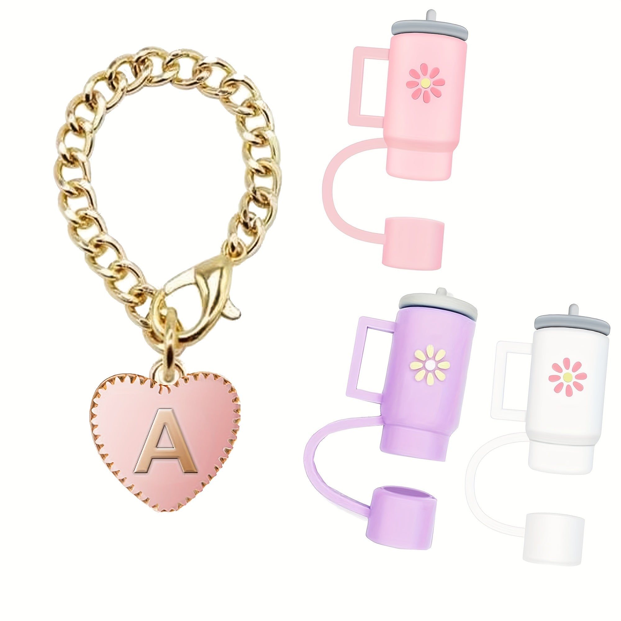 4pcs Straw Topper Initial Charm - Reusable Silicone Straw Cap, 1.02cm Straws