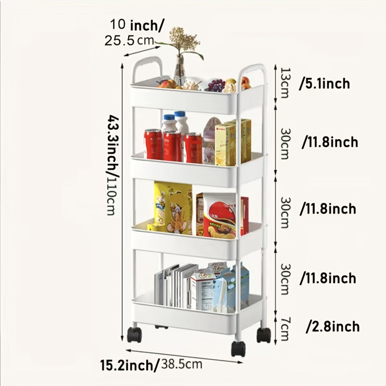 1pc Mobile Storage Cart with Wheels Convenient Floor Storage Rack