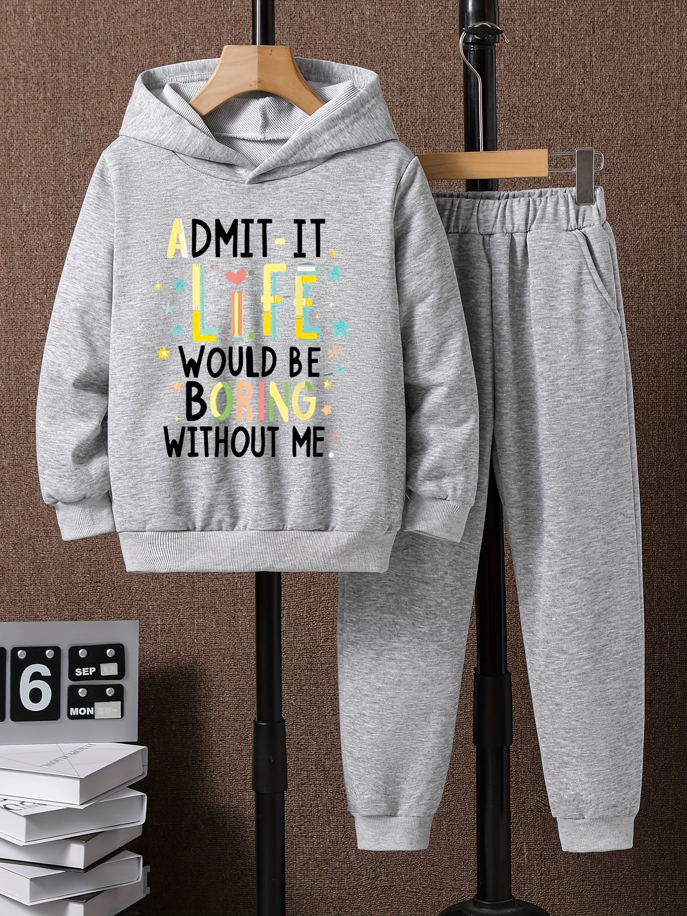 Boys Hoodie & Sweatpants Set, Letter Print, Casual, Long Sleeve, Loose Fit