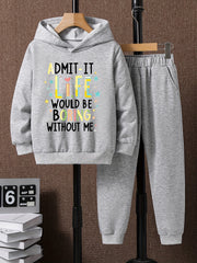 Boys Hoodie & Sweatpants Set, Letter Print, Casual, Long Sleeve, Loose Fit