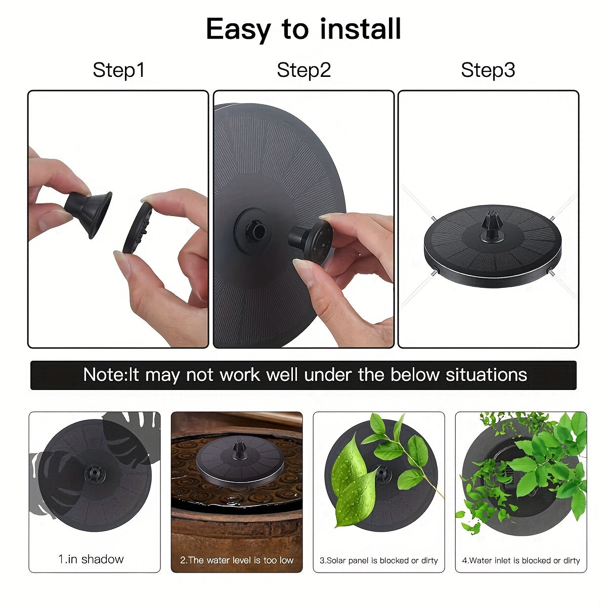 Solar Fountain Pump For Bird Bath 7 Water Styles 3W Solar Powered Water Fountain