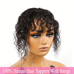 10" Curly Wave Hair Topper 100% Human Hair Extensions Clip In