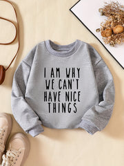 Girls Fun Letter Sweatshirt Long Sleeve Casual Pullover