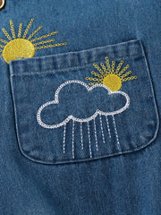 Baby Boys Casual Cloud And Sun Embroidered Denim Overalls Summer Baby Clothes