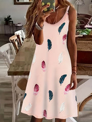 Feather Print Cami Dress Sexy Sleeveless Summer Midi Dress Women's Clothing