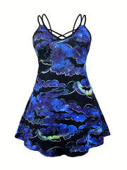 Floral Print Criss Cross V Neck Cami Dress