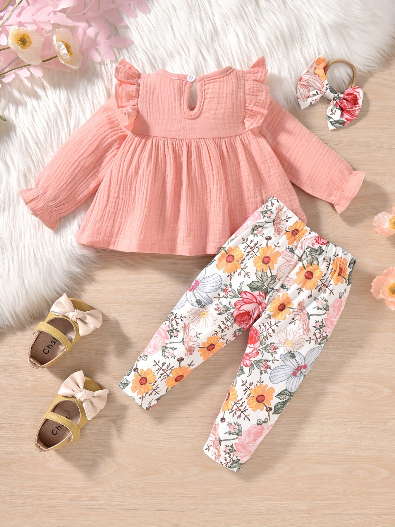 Toddler Baby Girl Floral Ruffle Tunic Dress & Leggings Set