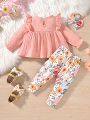 Toddler Baby Girl Floral Ruffle Tunic Dress & Leggings Set