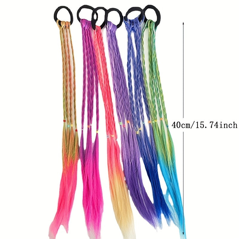 Girls Colorful Wig Braids Ponytail Hair Extension Hair Tie Hair Bands