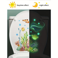 Luminous Sea World Toilet Lid Decal - Fun and Creative Bathroom Decor