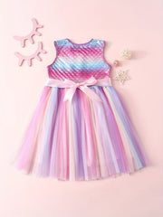 Mermaid Tutu Dress Rainbow Fish Scale Princess Party Dress for Girls