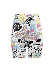 Cartoon Print Yoga Sports Shorts Women's Activewear