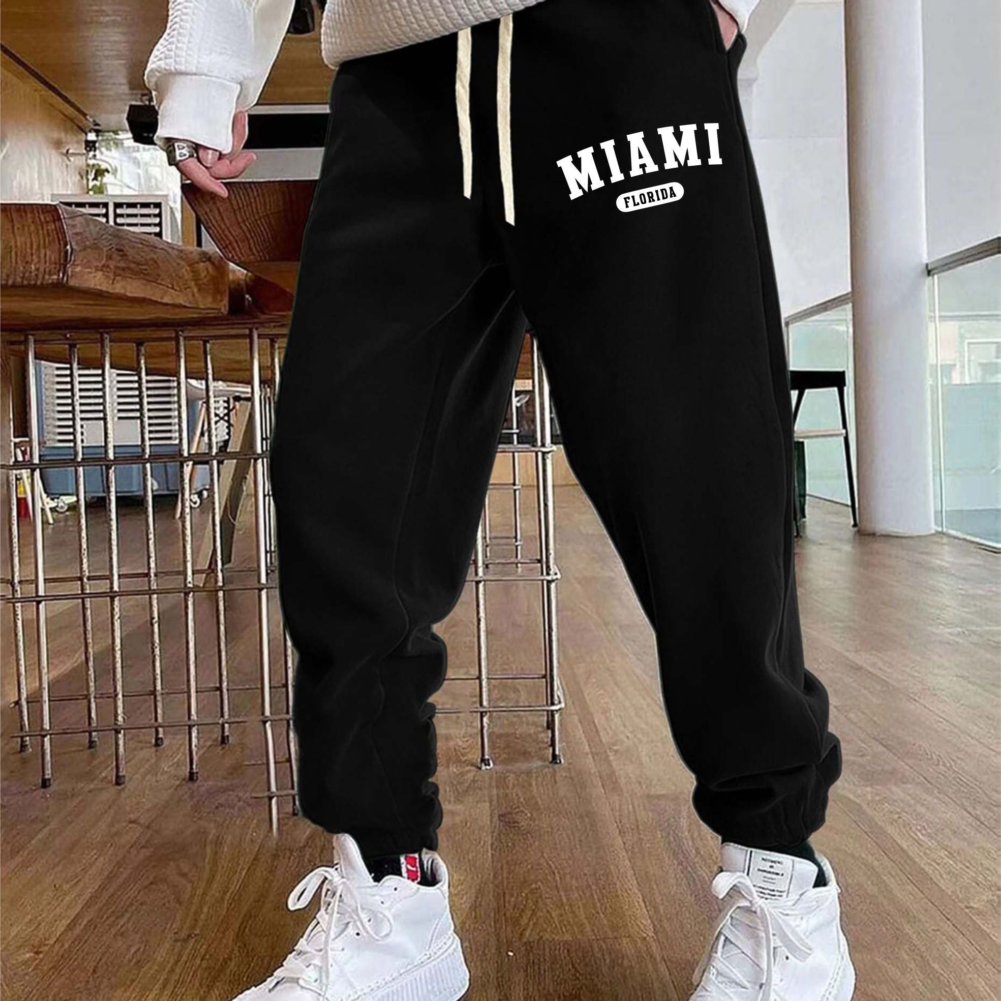 MIAMI Pattern Men's Drawstring Sweatpants Pocket Casual Comfy Jogger Pants