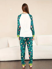Cartoon Print Christmas Pajama Set Long Sleeve Crew Neck Top