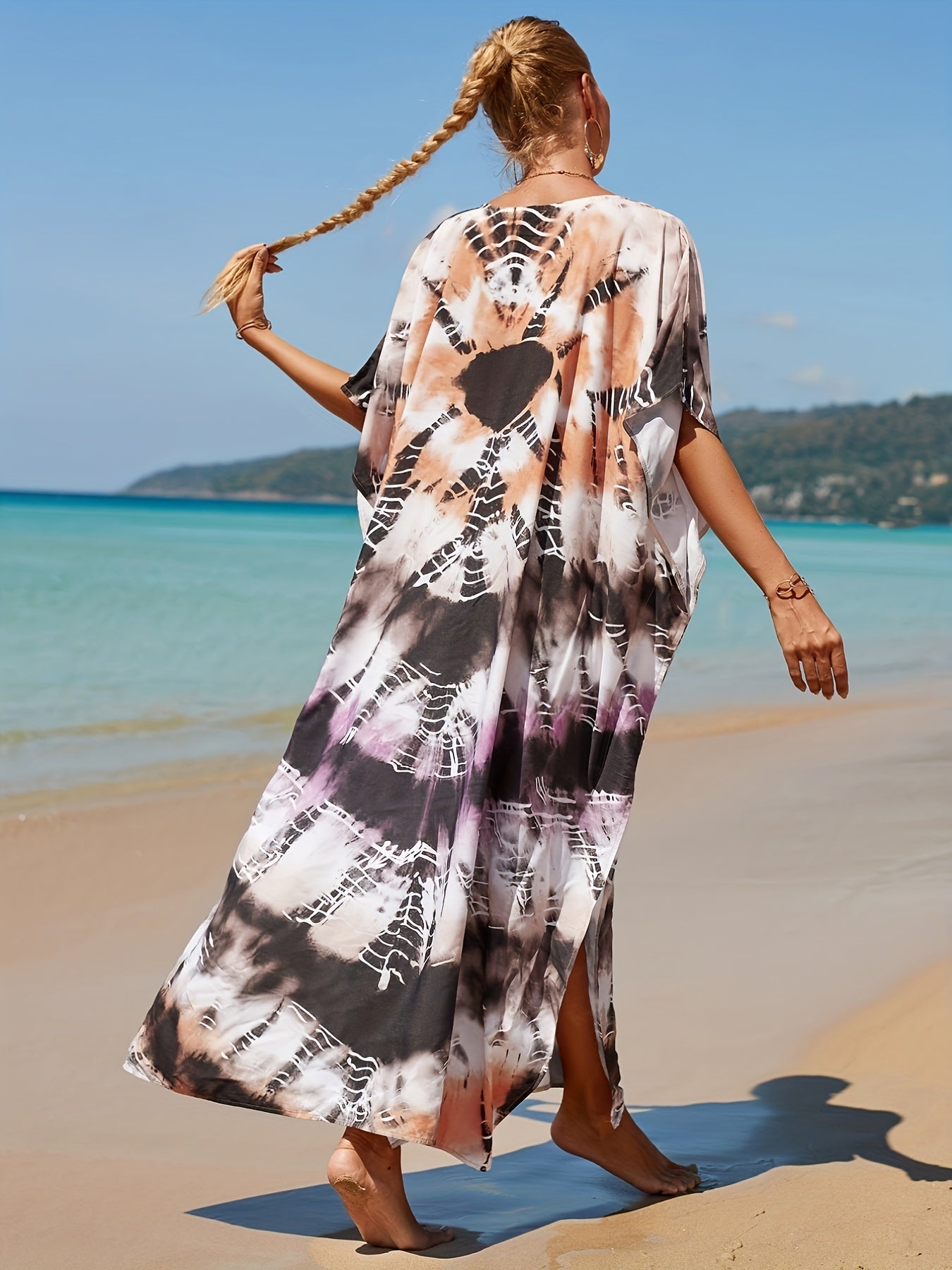 Tie Dye V Neck Cover Up Dress