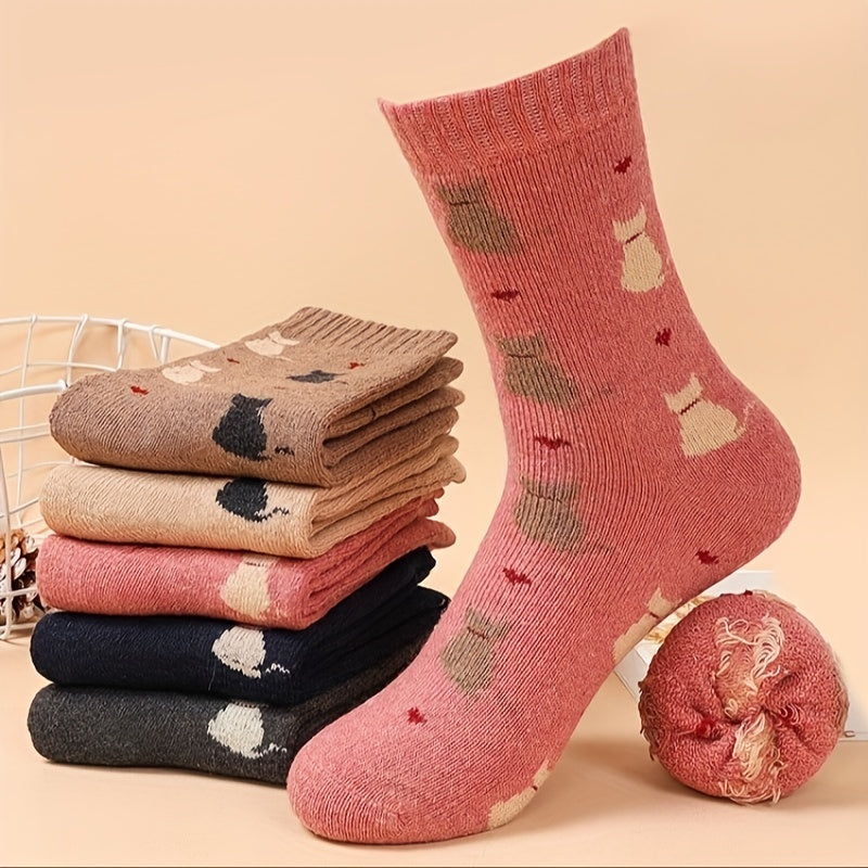 5 Pairs Cute Cat Print Socks Mid Tube Women's Stockings