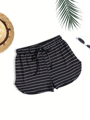 Striped Print Drawstring Shorts Casual Summer Shorts