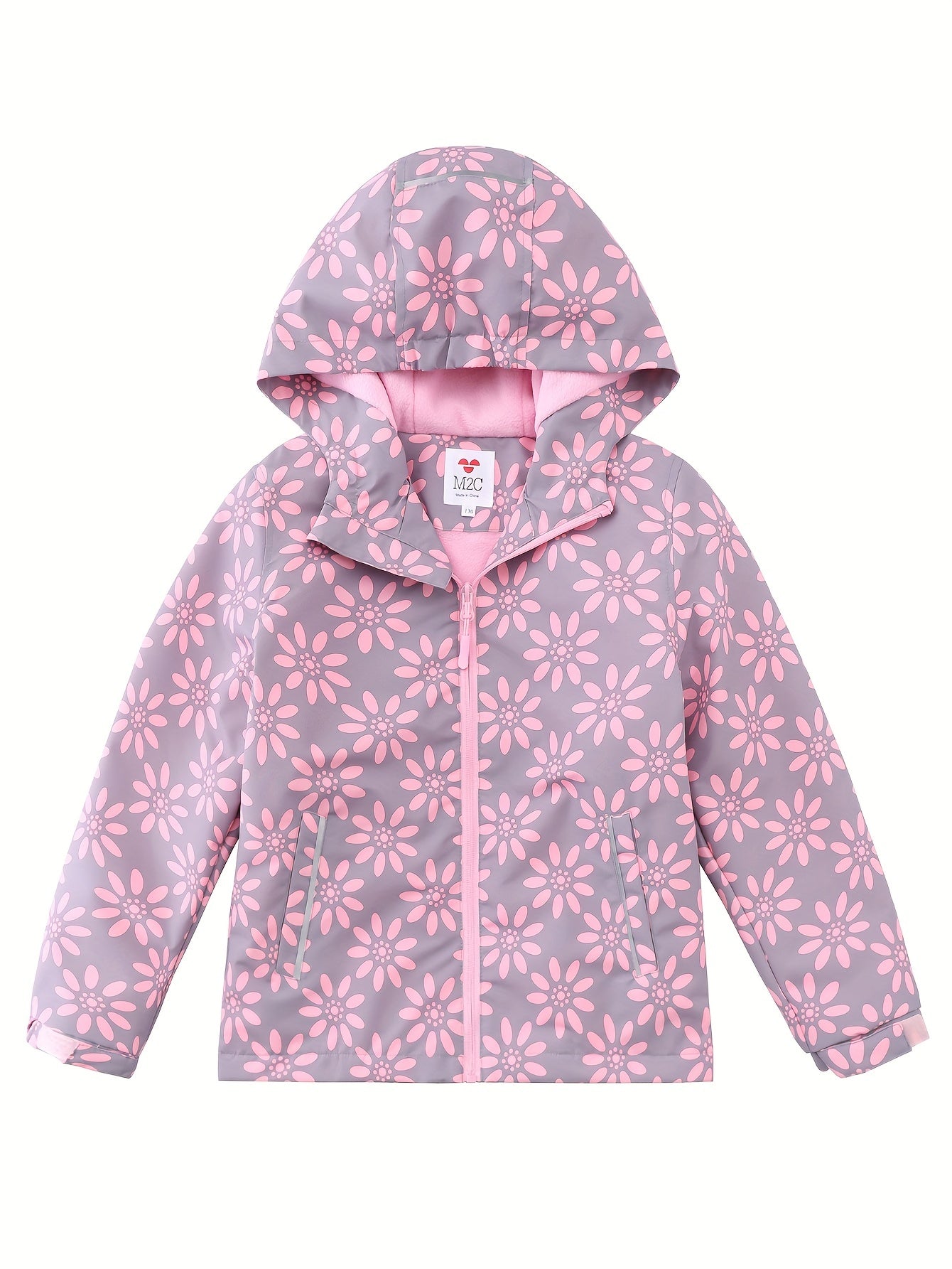 Girls Leopard Print Hooded Jacket Waterproof Windproof Fleece Lining
