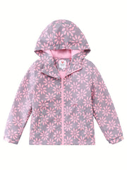 Girls Leopard Print Hooded Jacket Waterproof Windproof Fleece Lining