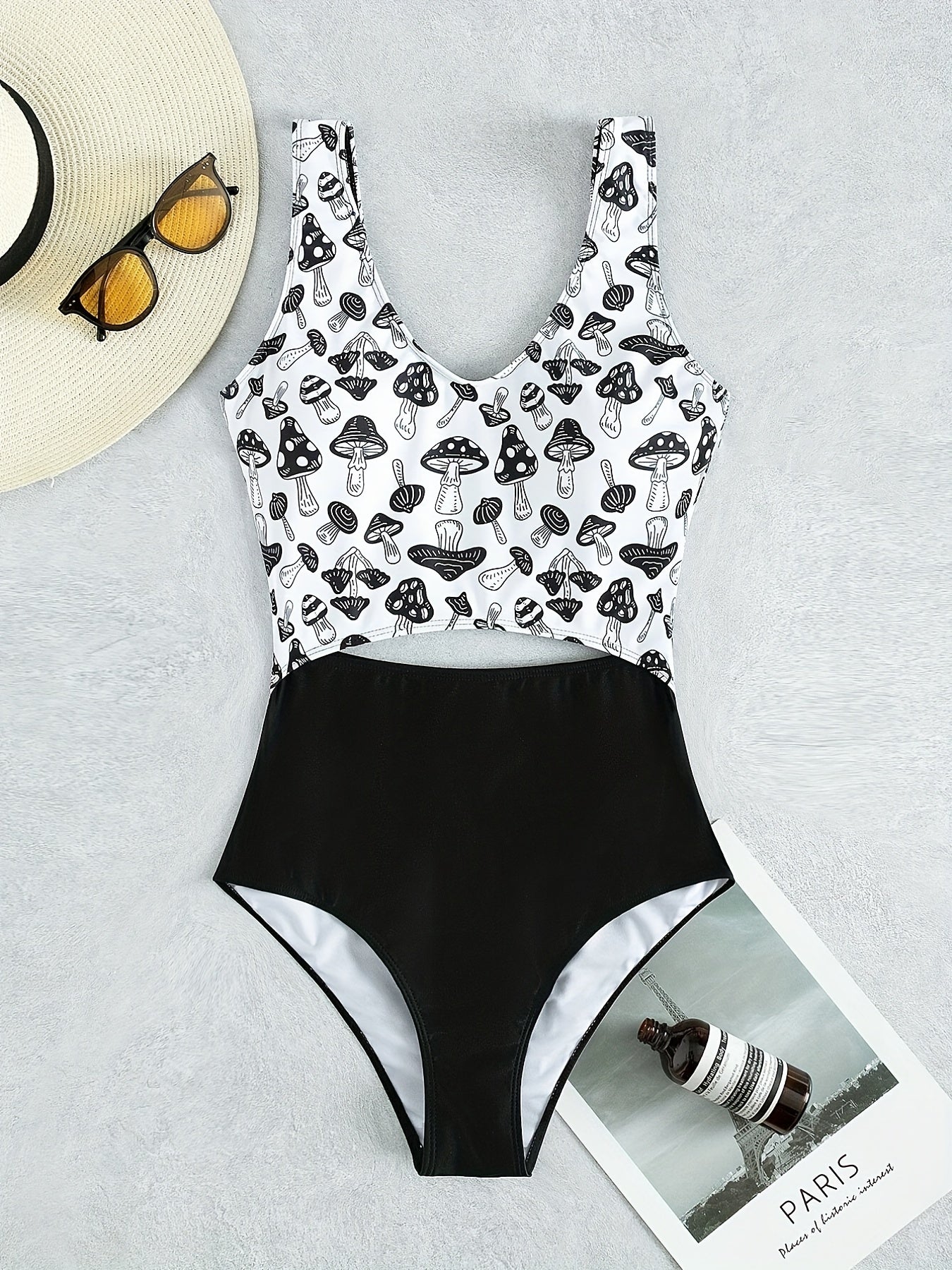 Mushroom Print Scoop Neck One Piece Swimsuit