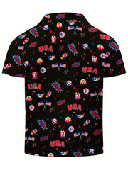 Boy's Graphic Polo Shirt Active Stretch Button Up Short Sleeve Polo