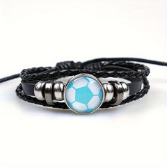 Soccer Decor Bracelet Braided Faux Leather Fashionable Jewelry
