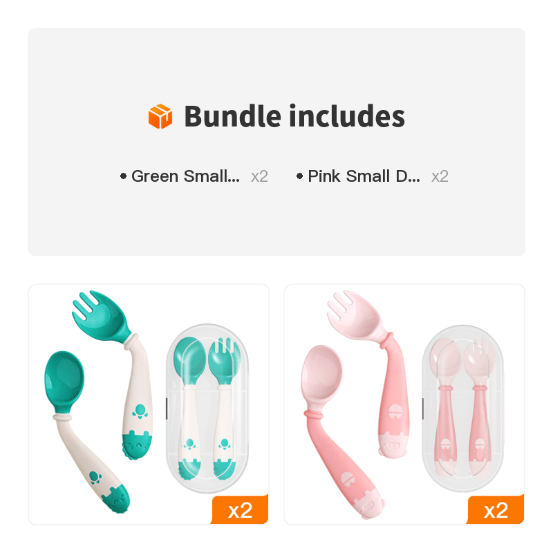 Baby Learn To Eat Training Spoon Twist Elbow Fork Spoon Set
