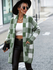 Gingham Print Open Front Cardigan