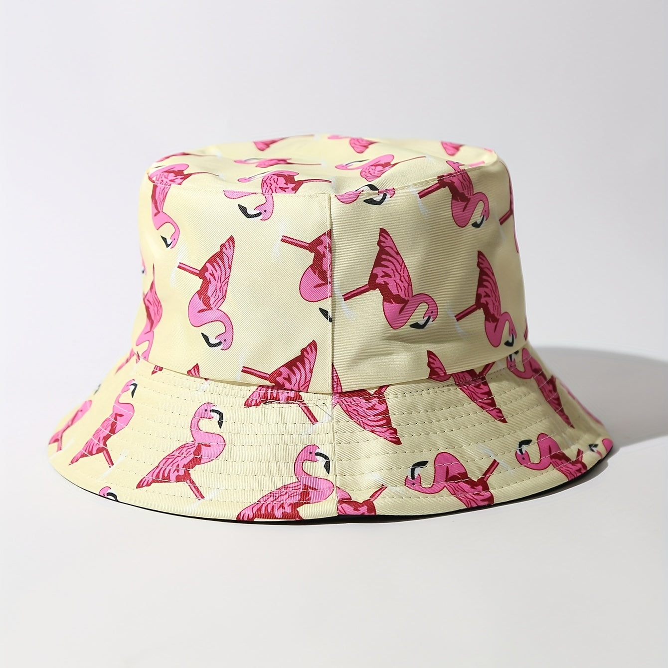 Double Sided Flamingo Embroidery Bucket Hat for Men Women