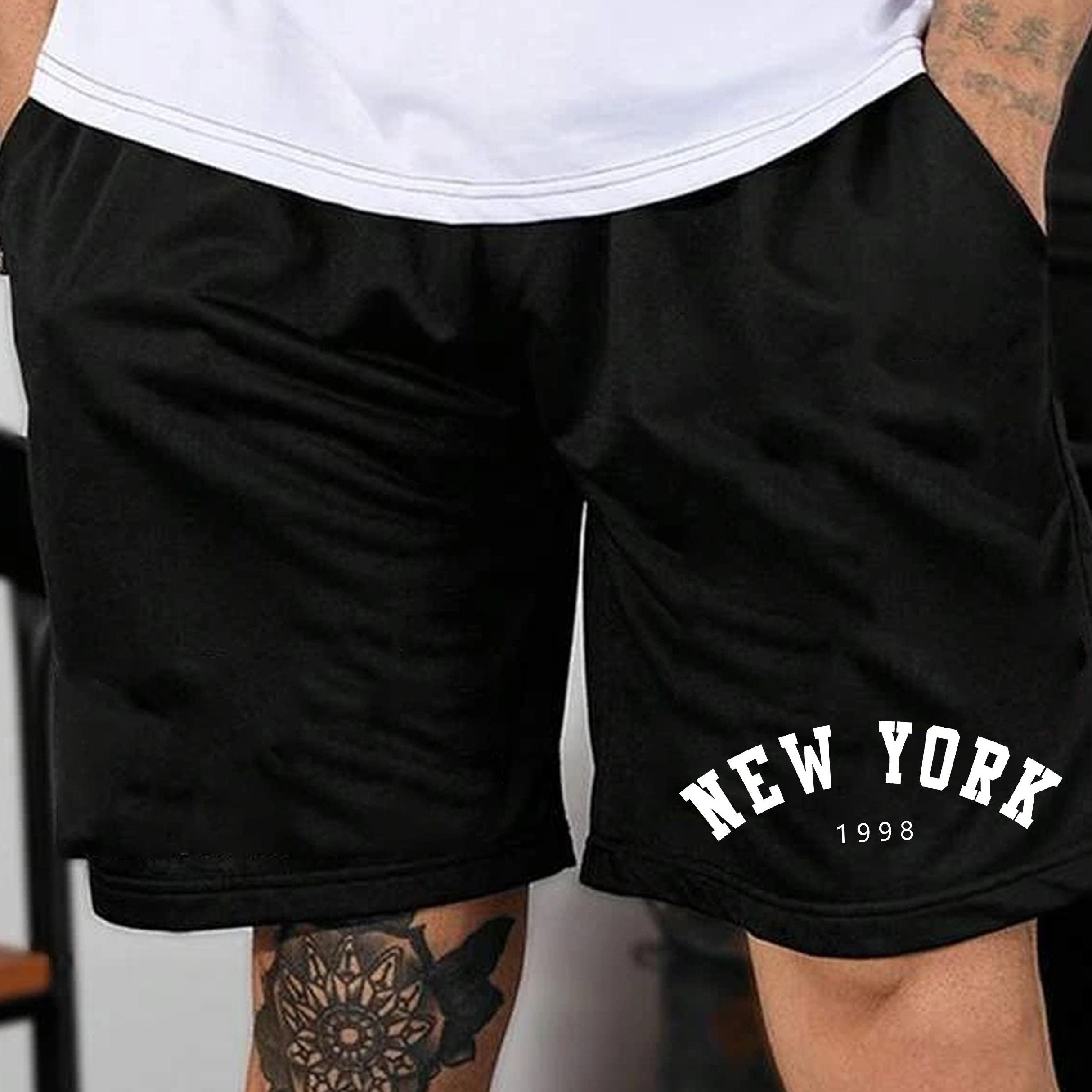 York 5074 Comfy Shorts Men s Casual Solid Elastic Waist Drawstring Shorts