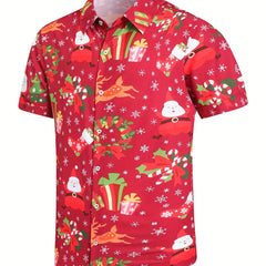 Christmas Elements Holiday Carnival Print Men's Casual Short Sleeve Shirt