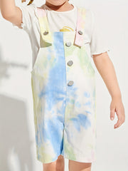 Girls Tie Dye Overalls with Buttons for Summer