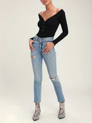 Off Shoulder Bodysuit Long Sleeve Sexy One Piece