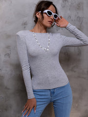 Off Shoulder Long Sleeve Crew Neck Slim Top