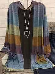 Colorblock Long Sleeve Cardigan With Pockets