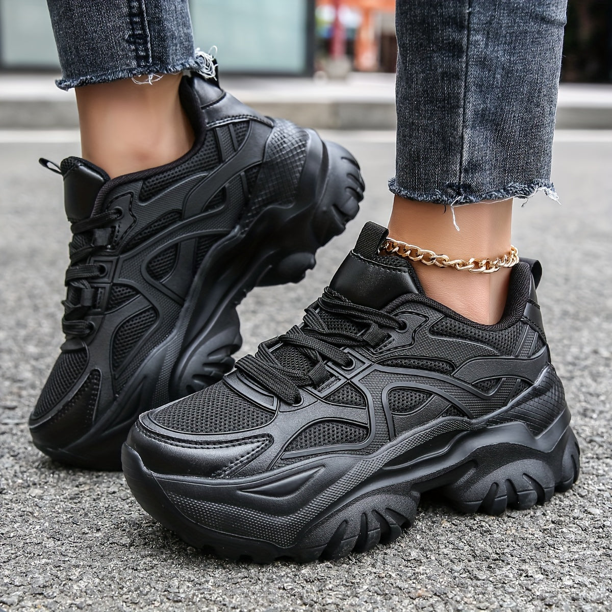 Mesh Breathable Running Sneakers Thick Bottom Shoes Women's Footwear