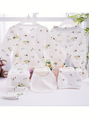 Newborn Baby 5pcs Outfit Pregnancy Cardigan Top Trousers Bib Hat Set